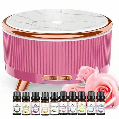 Difusor de aceites esenciales para el hogar, difusor de aceites esenciales para habitaciones grandes, difusor de aromaterapia de 500 ml, disponible en múltiples colores, incluye 10 piezas de aceites esenciales