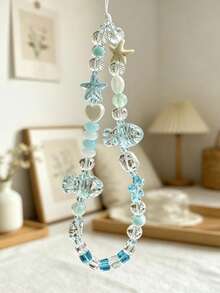 1 pezzo Cordino per telefono con perline a forma di stella marina e pesce, colore blu sale marino, accessorio estivo fresco per cinturino macchina fotografica CCD - celeste - Visualizzare 2