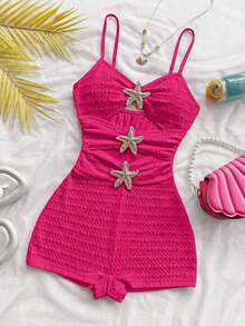 Mono de mujer con decoración de estrella de mar hueca, adecuado para fiesta y uso en casa - Rosa Fucsia - Ver 7