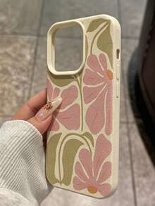 Ins Creative Pink Floral Beige Phone Case, Full Screen TPU Pattern Protective Shell, Shockproof High Aesthetic Outer Case, Suitable For IPhone 17/17Pro/17ProMax/16/16Pro/16ProMax/15/15Pro/15ProMax/14/14Pro/14ProMax/13/12/11, Popular Birthday Gift Business Gift Durable Anti-Stain Anti-Fingerprint New Unisex Phone Shell - Beige - View 4