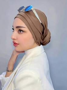 1pc Women's Classic Solid Color Elegant Instant Single-Layer Turban With Flowing Scarf, Fashion Elegant Long Flowing Scarf Hijab, Non-Slip Breathable Soft Modal Knitted Fabric Headscarf, Suitable For Daily Yoga, Sports, Outdoor Wear - Multicolor - View 18