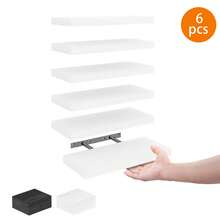 Tomnk Juego de 4/8 estantes flotantes, estanterías de pared con acabado rústico de madera, estantes para decoración de pared, con soportes invisibles para baño, sala de estar, dormitorio y cocina. - Multicolor - Ver 20