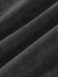 大码女式夏季字母印花水洗纯色休闲简约复古日常宽松圆领棉质短袖T恤上衣 - 黑色 - 查看 3