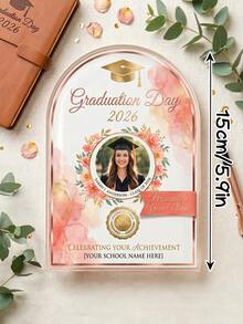 1 pieza Placa acrílica personalizada con foto y texto en forma de arco para graduación, adorno floral personalizado de graduación 2026 con foto, recuerdo de felicitaciones de graduación en oro rosa, decoración de fiesta de graduación, regalo de graduación único para ella y él, para graduados de escuela secundaria y universidad, centro de mesa de graduación, exhibición personalizada de foto de recuerdos de graduación - Multicolor - Ver 7