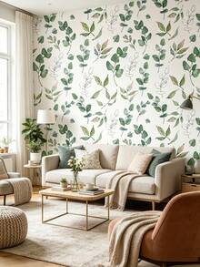 1 Roll Green Leaf Wallpaper, Bohemian Style Removable Design Wallpaper. Its Design Adopts A Modern Minimalist Self-Adhesive Style, Suitable For Cabinet Decoration, Bedroom Accent, Wall Panels With Removable Stickers, And Special Wall Surfaces Or Interior Decoration For The Entire Room. - Multicolor - View 7
