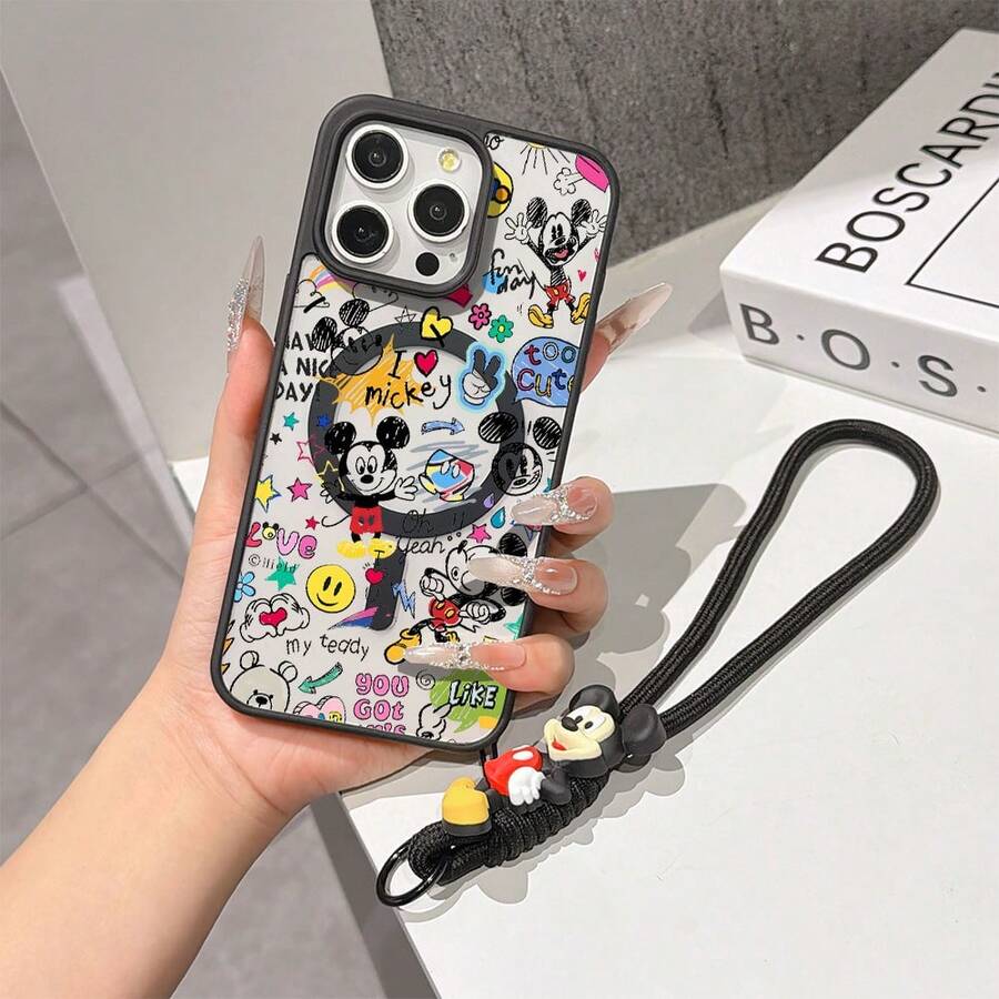 This Disney Mickey Mouse Lanyard Phone Case Is Fully Covered In TPU Material, Features Strong Magnetic Closure, Is Shockproof And Lightweight, And Is Compatible With IPhone17/16/11/13/15/15 Plus/15 Pro/15 Pro Max/12/14 Pro Max/11 Pro Max/12 Pro/12 Pro Max/13. This Phone Case Is A Popular Birthday Gift Or Business Gift Choice; It Is Durable, Stain- And Fingerprint Resistant, And Suitable For Both Men And Women. The Set Also Includes A Mickey Mouse Phone Case And A Mickey Mouse Plush Bracelet, Making It A Perfect Gift For Friends And Family. This Stylish Phone Case Is Fun, Lightweight, And Durable. IPhone17 Pro Max Phone Case, Minnie Mouse Phone Case. - 黑色 - 查看 1