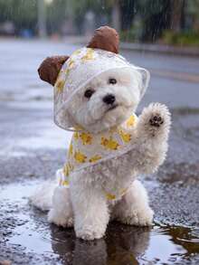 LUCKIE PAL 1件可爱小熊图案防水雨衣，适合吉娃娃等小型犬，宠物雨衣，猫狗雨天外出必备 - 彩色 - 查看 5