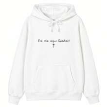 Women's Minimalist Kangaroo Hoodie "Here I Am, Lord" - 白色 - 查看 6