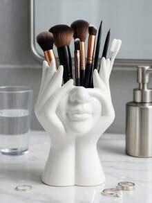 1件套现代简约白色亮面抽象人脸托腮半身雕塑，可作化妆刷架、梳妆台装饰、母亲节/情人节礼物 - 彩色 - 查看 8