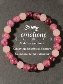 1pc Lovely Autumn/Winter Jewelry, Pink Synthetic Garnet, Pink Quartz, Strawberry Quartz Bracelet, Suitable As Gift For Girlfriend, Women's Accessories, Handmade Bracelet, Jewelry - Multicolor - View 1