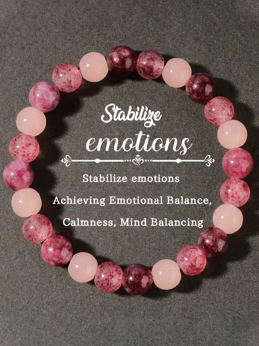 1pc Lovely Autumn/Winter Jewelry, Pink Synthetic Garnet, Pink Quartz, Strawberry Quartz Bracelet, Suitable As Gift For Girlfriend, Women's Accessories, Handmade Bracelet, Jewelry - Multicolor - View 1