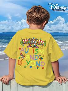 Toy Story Autism Awareness And Beyond Toy Summer Tops,Disney Print Graphic Tee, Perfect For Cool Boys. Teen Boy Gift,Comfortable And Breathable Children's Short-Sleeved T-Shirt. 180g Pure Cotton Children's Clothes,Suitable For Both Boys And Girls.Suitable For Daily Wear, Vacations, Outdoor Activities, And As A Children's Gift. - Màu vàng - Xem 3