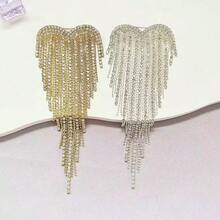 1pc Heart Shaped Tassel Rhinestone Brooch, Fashionable Elegant Versatile Lapel Pin, Sweater Decoration Accessory - Multicolor - View 10
