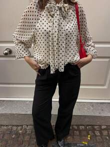 Seelio Spring/Summer New Women's Fashion European And American Style Minimalist Versatile Loose Bowknot Polka Dot Blouse - Beige - View 1