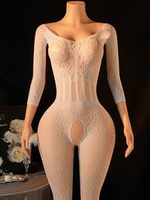 1 bộ đồ lót gợi cảm dành cho nữ, áo liền thân lưới, áo bodysuit lưới, tay dài xuyên thấu, áo khoác ngoài bikini ôm sát, trang phục hóa trang gợi cảm cho bữa tiệc, ngày Valentine. - trắng - Xem 1