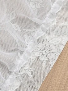 1 Stück einfarbiger Blumen-Spitzen-Vorhang, Design mit Gardinenstange oben, Sichtschutz, elegante Dekoration für Wohnzimmer, Arbeitszimmer, Esszimmer - Weiss - Übersicht 6
