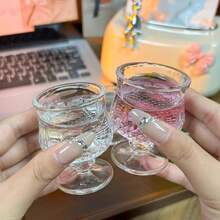 12/6/4/2/1pc Diamond/Butterfly Pattern 40ML Stemmed Glass Cups, Transparent And Refractive, High-Aesthetic Mini One-Sip Cups, Stemmed Design Prevents Overdrinking - Clear - View 3