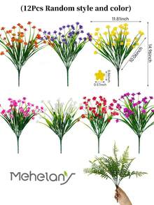 MEHELANY 12/6束混合人造户外仿真塑料植物，仿波士顿蕨茎叶，人造山茶花、蕨类、桉树绿植，适用于户外花园、阳台、室内家居装饰、复活节装饰 - 綠色 - 查看 9