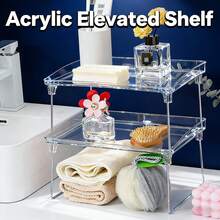 Transparent Tiered Storage Rack, Organizes Desk Items Like Stationery, Books, Cosmetics, Fully Utilizes Vertical Space For A Tidy Desk. Suitable For Study, Vanity, Office Desk Etc. The See-Through Design Creates A Fresh And Visually Appealing Effect. - White - View 6