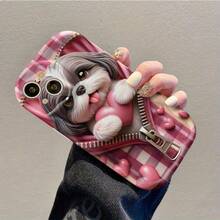 Ốp lưng điện thoại in hình chú chó Shih Tzu dễ thương 2D, khóa kéo, họa tiết trái tim màu hồng và đỏ, chống sốc, chống trầy xước, thời trang, bảo vệ điện thoại cho Galaxy S22/23/24/S25/A04/05/06/A07/A17/A14/A15/A16/A24/A25/A34, Note 7/8/9/10/11/12/13/14, 9/10/12/13C/14C/A5 - màu vàng kem - Xem 3