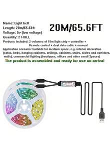 1件 RGB LED 燈條燈，3-65英尺(1-20米)可裁剪柔性燈帶，USB 5V供電附遙控器與電源適配器，多色可調閃爍速度，DIY現代裝飾燈，適用臥室、辦公室、牆面、生日、聖誕、感恩節節日派對裝飾 - 彩色 - 查看 13