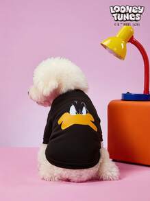 LOONEY TUNES X PETSIN 1件黑色小鸭脸印花宠物无帽衫，黑色秋冬加厚保暖宠物服装 - 黑色 - 查看 3