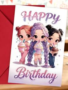1 chiếc thiệp "Chúc mừng sinh nhật" hình Chibi Friends uống trà sữa trân châu. Bao gồm phong bì, giấy mờ cao cấp. Thiết kế hình ảnh các cô gái anime dễ thương và chữ lấp lánh. Hoàn hảo cho bạn thân - Thiệp sinh nhật Kawaii lý tưởng (12cm/4.7in X 17cm/6.7in) - Phong bì đỏ - Xem 3