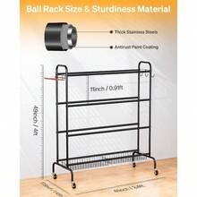 Basketball Rack, Rolling Basketball Shooting Training Stand, Sports Equipment Storage With Wheels, Four-Layer Organizer Holder With Two Basket Basketballs Footballs Volleyball - Black - View 4