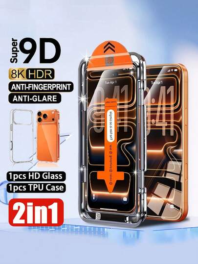 [1pc HD Glass+1pc Case] 1pc Full Cover HD Tempered Glass Screen Protector & 1pc TPU Transparent Phone Case For IPhone 17/17e/16e/16/15/14/13/12/11/17 Pro Max/17 Pro/16 Pro Max/Air/Plus/Mini/X/XR/XS Max,9H+ Hardness,Anti-Scratch
