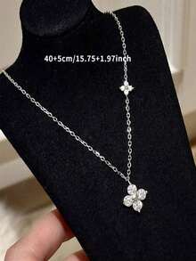 Elegant Four-Leaf Clover Necklace, Chic And Graceful Style, High-Quality Chain, Long Design, Graceful Tassel Necklace, Suitable For Women, Valentine's Day, Mother's Day Gift - 雙四葉草項鍊 - 銀色 - 查看 5