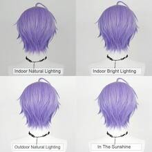 Ombre Gradual Purple Men Synthetic Short Straight Wigs Middle Part Anime Game Cosplay Fluffy Wig For Daily Party - Violet Purple - View 8