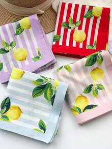 1 pieza Nuevo Pañuelo cuadrado pequeño de 100% algodón con estampado de frutas versátil, estampado floral de fibra de poliéster (poliéster) - Multicolor - Ver 2