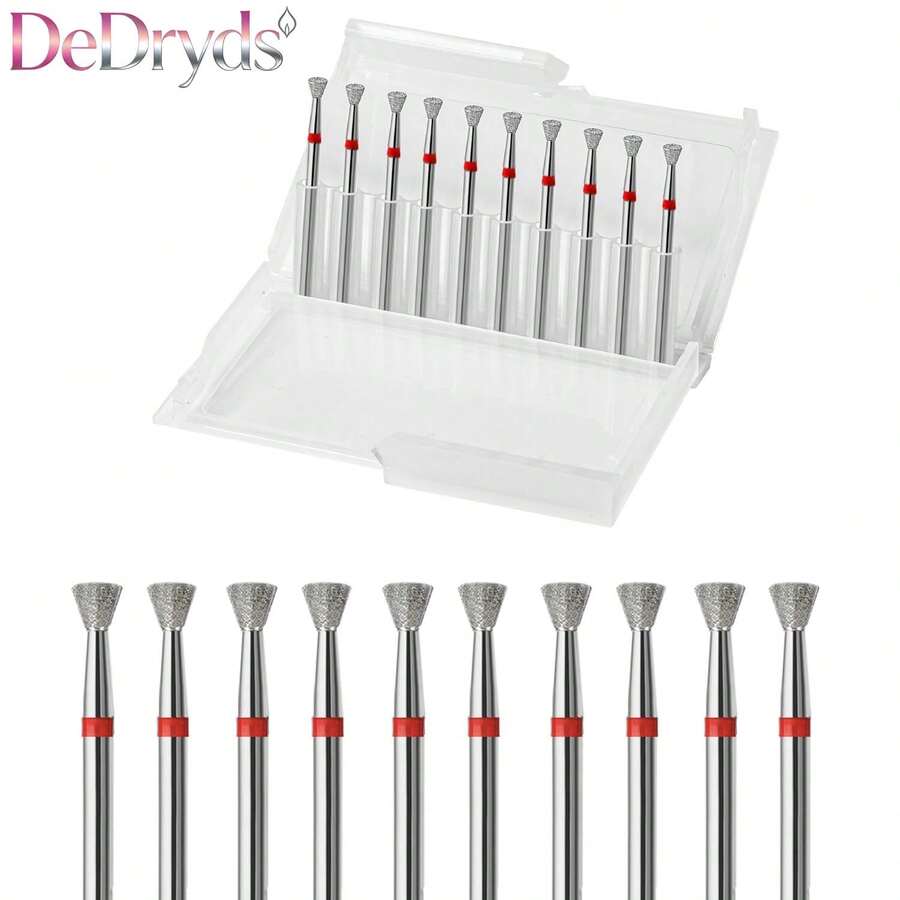 10pcs Inverted Cone Cuticle Drill Bits, Carbide Rhinestone Nail Bits For Dead Skin Removal & Nail Shaping, 3/32'' Two Way Rotate, Professional Manicure Pedicure Salon Tools(2.5mm Inverted Cone Bit, Fine-F) - Multicolor - View 1