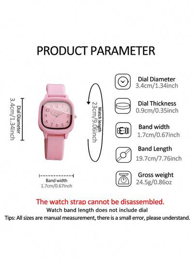 2pcs/Set, This Stylish, Simple And Elegant Silicone Strap Watch With A Square Digital Pointer Display Small Quartz Watch, Paired With A Heart-Shaped Bracelet, Forms A Complete Set. Suitable For Wearing To Parties, Gatherings, School And Other Occasions To Tell Time, And Also Very Suitable As The Best Gift For Mother's Day, Back To School Season And Easter For Mothers Or Friends