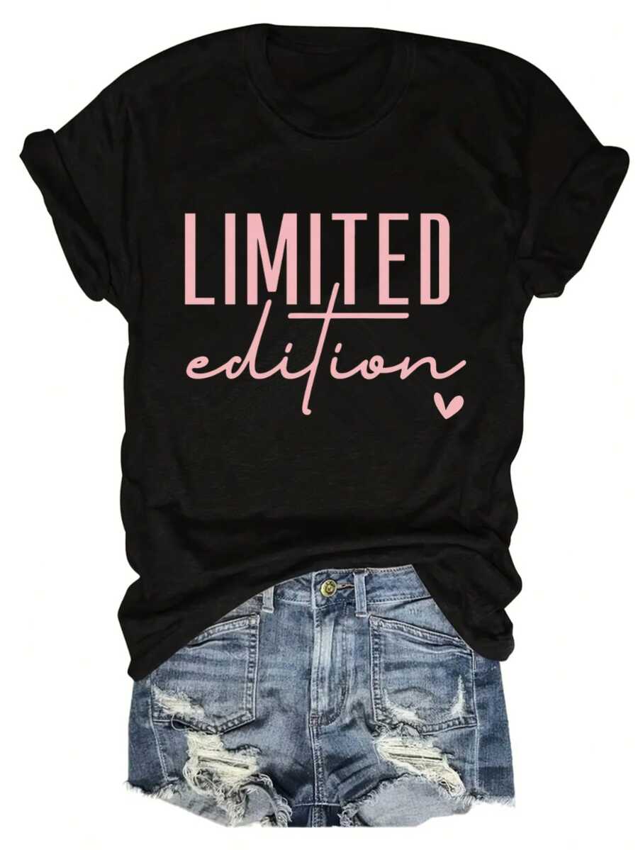 MPLSL|Fashionable Short-Sleeve T-Shirt with LIMITED Lettering And a Round Neck - Negro - Ver 1