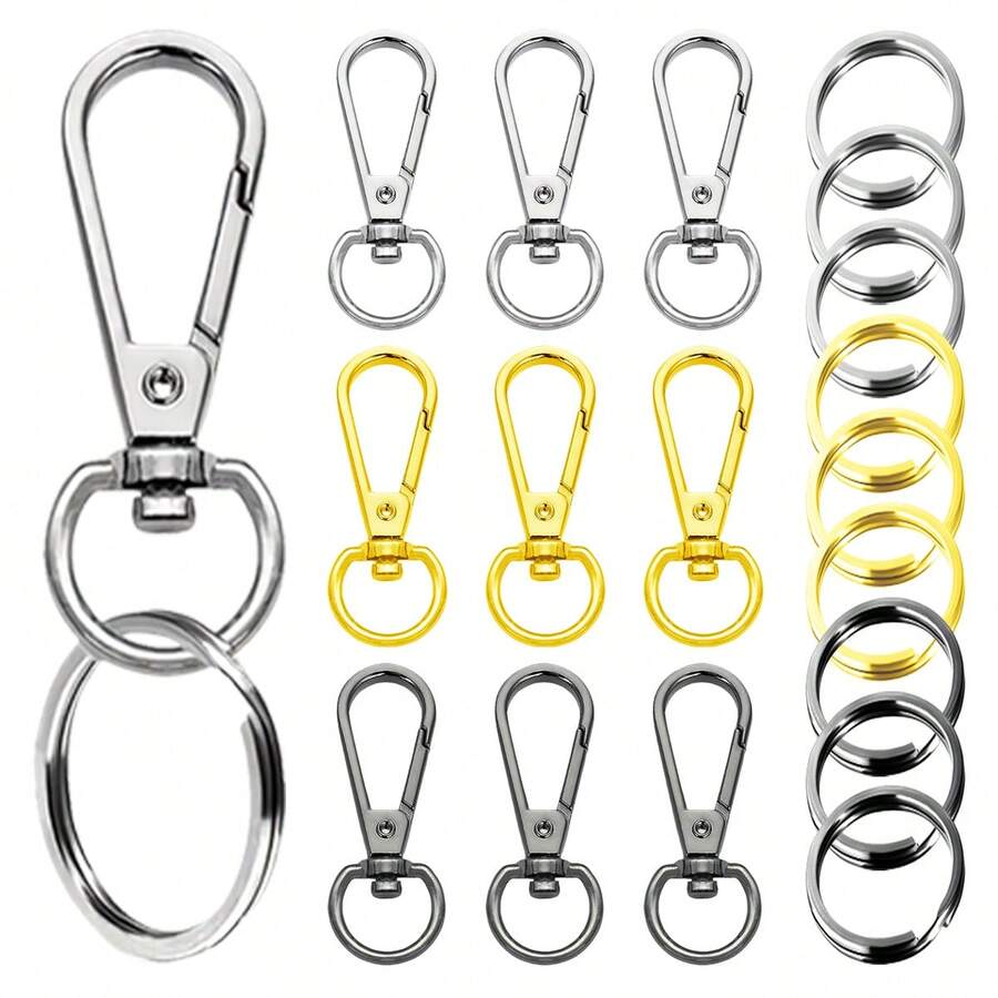 12/16 piezas Ganchos giratorios de aleación con anillos metálicos, adecuados para hacer llaveros creativos DIY, collares para mascotas, cordones, colgantes de bolso (disponibles en 3 colores)