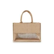 1 chiếc túi tote vải bố màu gỗ tự nhiên có cửa sổ phía trước | Túi mua sắm bằng vải lanh phong cách mộc mạc tối giản với cửa sổ trong suốt phía trước, túi tote chắc chắn, túi mua sắm, túi đựng quà, túi đựng đồ hàng ngày cho đám cưới, sinh nhật, sử dụng hàng ngày - Xem 10