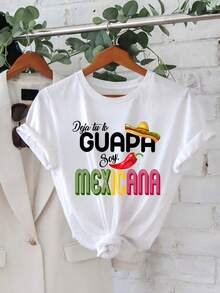 Camiseta Blanca Deja Tu Lo Guapa Soy Mexicana con Sombrero y Chile para Fiesta - Blanco - Ver 2