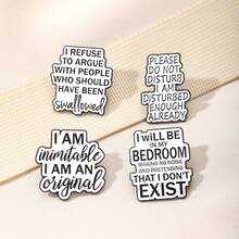 1PC Minimalist Introvert Text Enamel Pin - Featuring Relatable Sarcastic Mood Quotes With Smooth Enamel Finish On Sturdy Metal Frames, Unisex Metal Lapel Brooches For Backpack Decor Or Introvert Gift, Whimsical Daily Wear Fashion Accessory - Multicolor - View 5