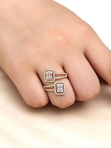 Gift Box Geometric Square Cubic Zirconia Open Ring, Personalized Ring With Full Diamond Inlay, Luxury Retro Jewelry For Women - Gold - View 3