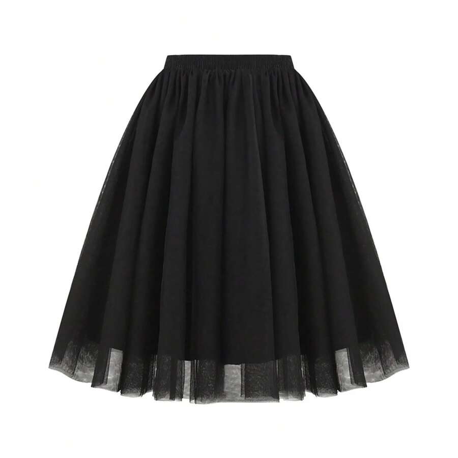 Falda tutú para mujer, falda Retro de los años 50, fiesta de tul, enagua Rockabilly de Ballet, vestido de baile, falda de malla para Cosplay - Negro - Ver 1