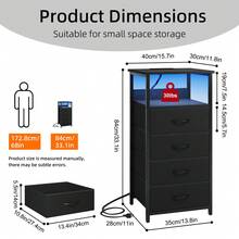 4 Drawers Night Stand With Charging Station, LED Nightstand With U-S-B Ports And Outlets, 4 Fabric Storage Drawers With PU Finish, Bedside Table, Black/White - Xem 3