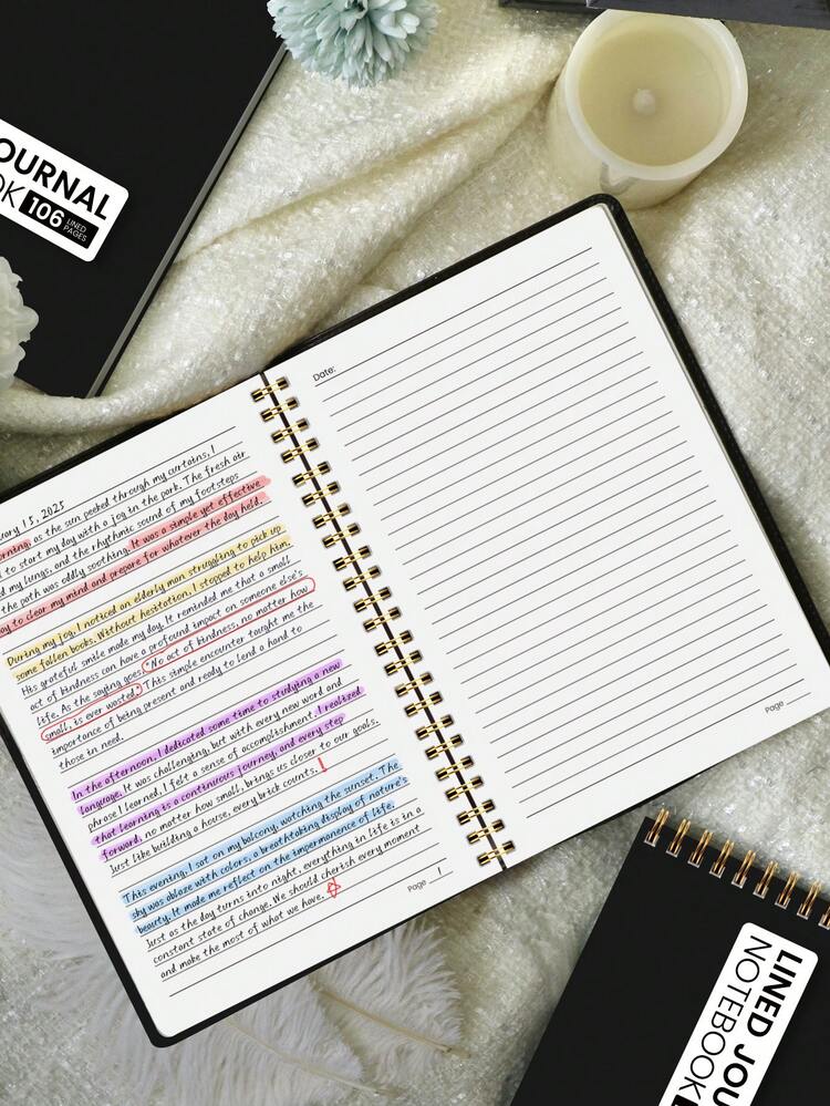 Trees A5 Lined Notebook With Stickers, 108 Pages Minimalist Daily Planner For Bible Notes, Work Arrangements & Study Plans, Great For Bible Study Notes, Money Saving Plans, School & Office Supplies - Black - View 2