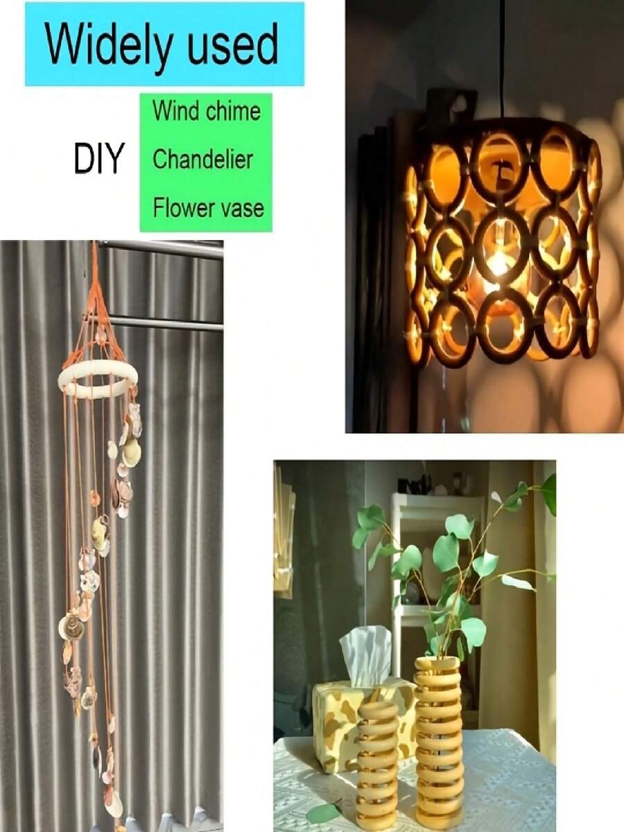12个手工木环,DIY实心大木环,外径100毫米,适用于各种DIY手工项目——窗帘带、风铃、窗框和墙面装饰、家居装饰、钩针编织项目、流苏配件 - 圓形 - 查看 1
