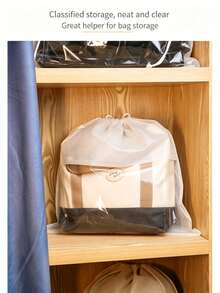 4 Packs Summer Moisture-Proof Dust-Proof Storage Bags, Large Capacity Non-Woven Drawstring Organizer Bags, Multi-Size Beige Storage For Handbags & Shoes,Back To School - Multicolor - View 5