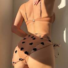 Solid Color Polka Dot Girl's Tight-Fitting Push-Up Three-Piece Bikini, Fresh And Stylish, Suitable For Hot Spring Vacations And Swimming - Apricot - View 3