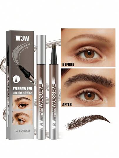 W3W Lápices de cejas 4D con punta de cepillo cuadrado profesional para trazos realistas como el cabello, resistente al agua, de larga duración, a prueba de manchas, efecto de contorno natural, fácil de aplicar, maquillaje de cejas ideal para principiantes y uso diario, regalo perfecto para fiestas o cumpleaños para mujeres que buscan cejas naturales y definidas