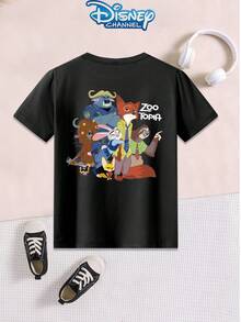 Disney 1pc Teen Boys Casual Zootopia Character Group Print Short Sleeve Tshirt Boys Clothes Kids Clothes Boys Boys Shirts Summer - màu đen - Xem 4