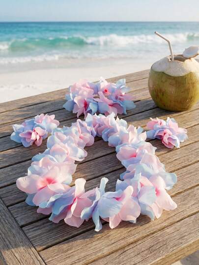 2 Sets Hawaiian Leis Flower Garland, Blue&Pink Tropical Hawaii Theme Party Flowers Necklaces For Hawaiian Themed Party, Beach Luau Party Supplies, Masquerade Beach Wedding Tropical Themed Party Supplies, Birthday Decorations, Multi-Item Party Favor Packs