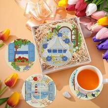 8pcs DIY Diamond Painting Coaster Set - Ocean Theme, Round Bright Diamond Surface, Sturdy Adhesive With Full Tools, Easy For Beginners, Stress Relief Handcraft, New Year, Valentine's Day, Christmas, Teacher's Day Gift, Home Decor Tabletop Coasters For Family, Friends, Teachers - Multicolor - View 5